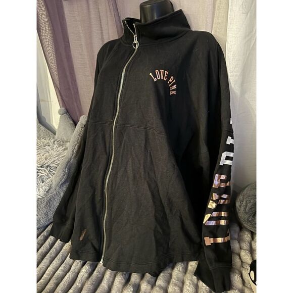VS PINK black oversized full zip up jacket/top/shirt bling - Picture 2 of 7